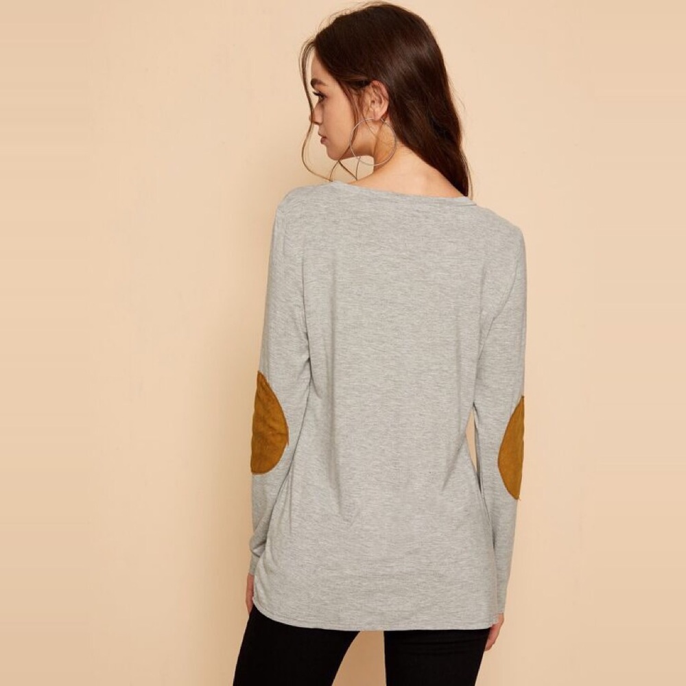 Sueded Elbow Patch Long Sleeve Top - Picture 3 of 8